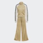 Trendy Women’s Flare-Leg Tracksuit Set – Beige & White