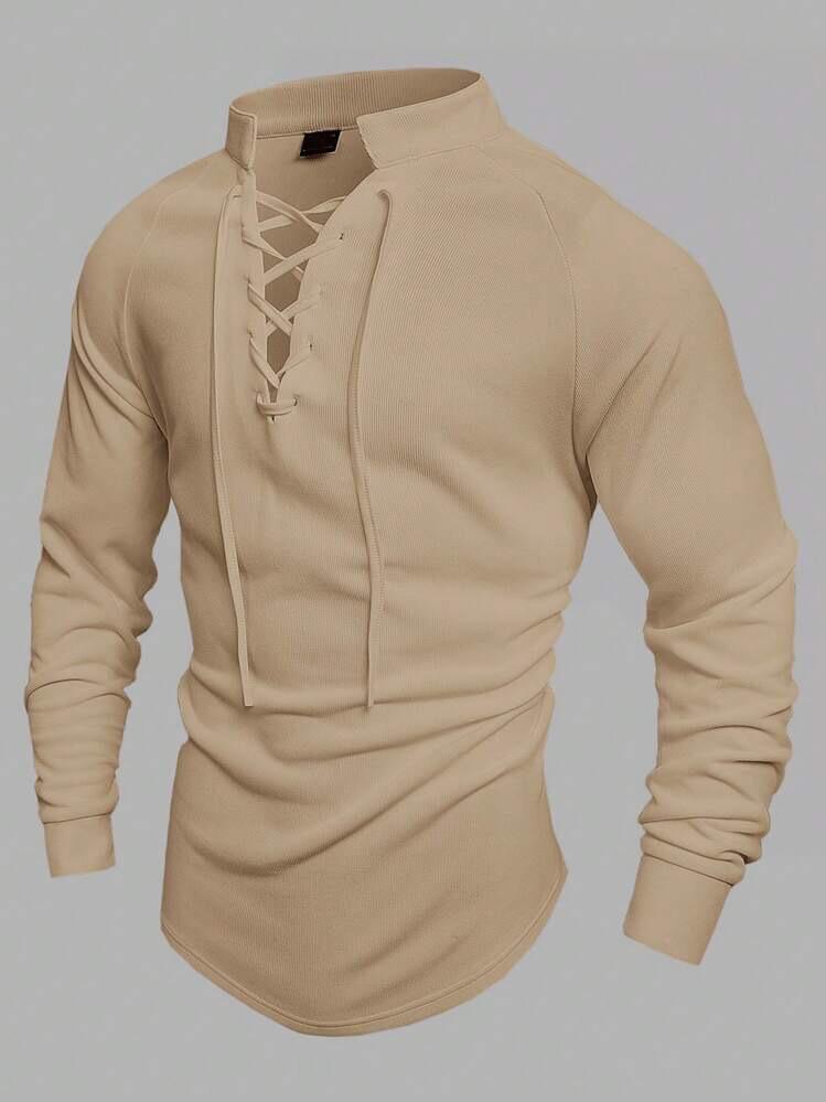 WhatsApp-Image-2024-11-24-at-23.33.19_a2f88a89 Men’s Solid Color Bandage Stand Collar Long Sleeve Knitted Casual T-Shirt - Image 1