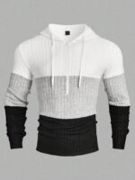 Men’s Winter Colorblack Zipper Half Placket Drawstring Hooded T-Shirt - Image 2