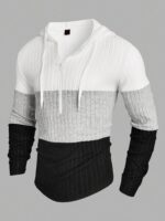 Men’s Winter Colorblack Zipper Half Placket Drawstring Hooded T-Shirt - Image 5