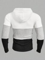 Men’s Winter Colorblack Zipper Half Placket Drawstring Hooded T-Shirt - Image 3