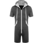 Men’s Hooded Zipper Jumpsuit Casual Solid Color Short Sleeve Comfortable Playsuit Shorts Set