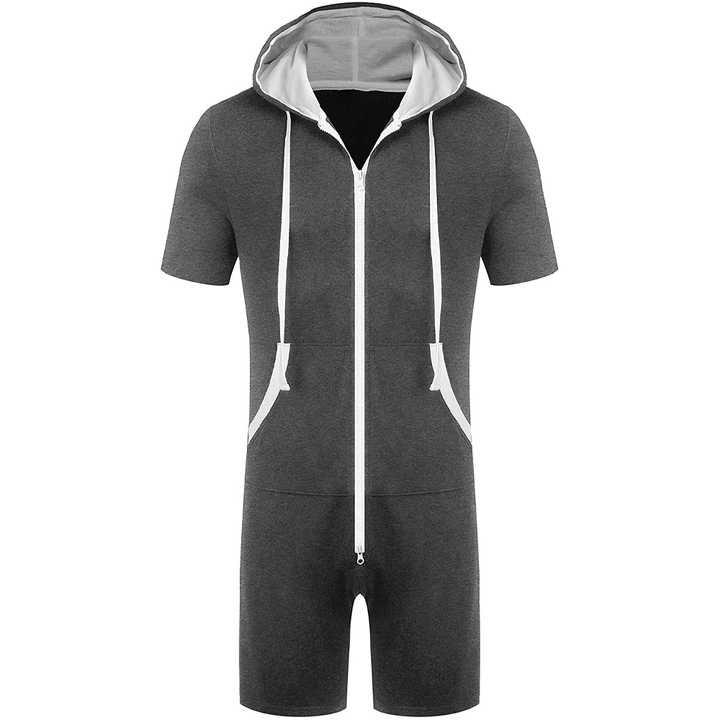 WhatsApp-Image-2025-01-30-at-19.06.27_c2461417 Men’s Hooded Zipper Jumpsuit Casual Solid Color Short Sleeve Comfortable Playsuit Shorts Set - Image 1