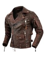 Men Genuine Cowhide Motorcycle Jacket Men’s Vintage Brown Padded Leather Biker Jacket – Distressed Motorcycle Armor Style